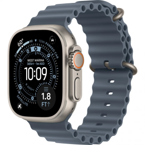 Apple Watch Ultra 3 49mm, Natural Titanium, Ocean Band Anchor Blue
